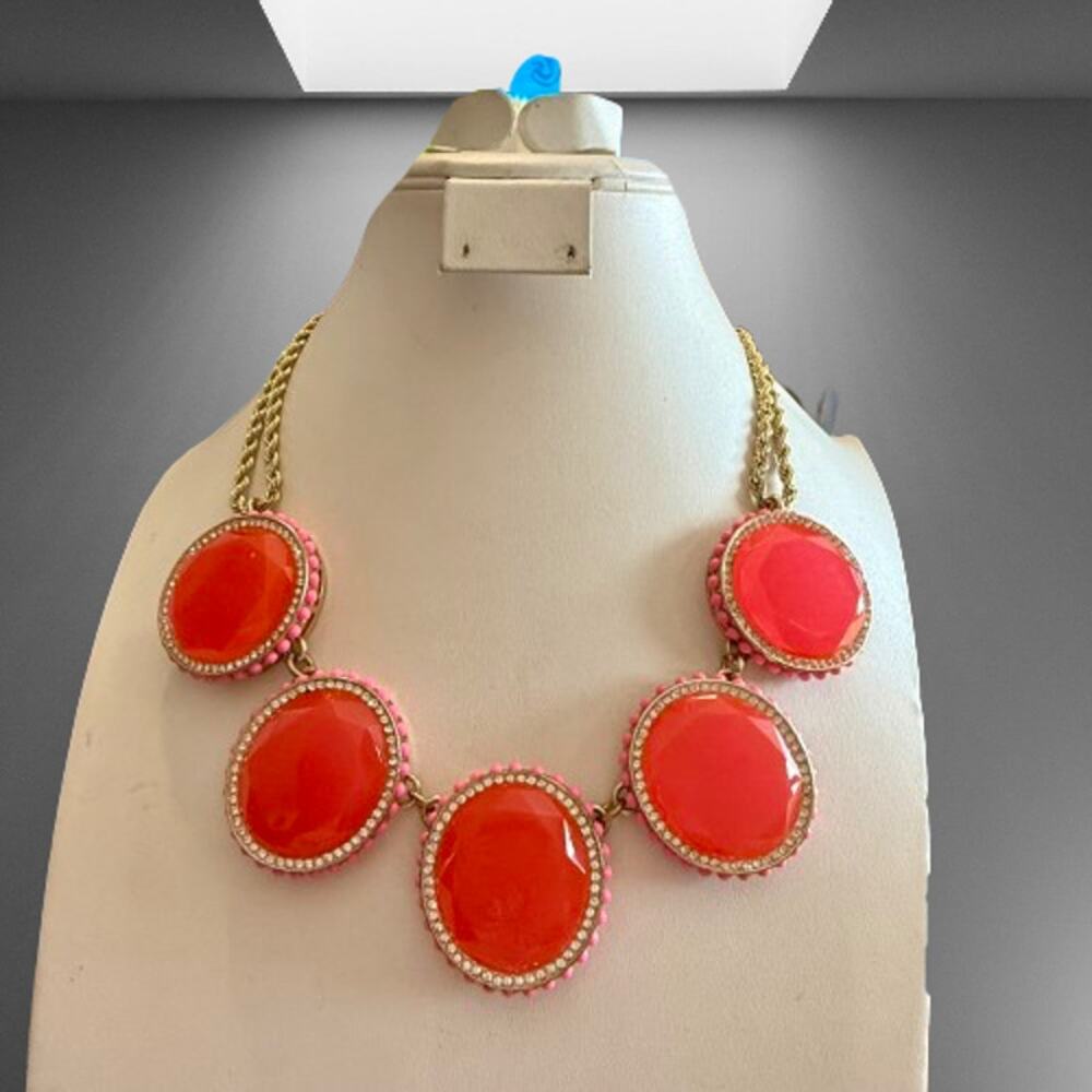 Banana Republic Hot Pink Orange Statement Bib Necklace